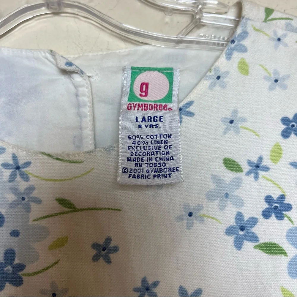 Vintage Gymboree Y2K 2001 Cotton Linen Blue White Floral Dress Large‎ 5 Years